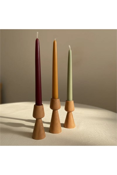 ( MUM 17 ) 3lü El Yapımı Doğal Ahşap Vazo Şamdan Mumluk 18x14x10 cm Modern Dekoratif İskandinav Masif Mumluk