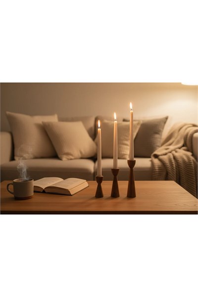 ( MUM 19 ) 3lü El Yapımı Doğal Ahşap Vazo Şamdan Mumluk 18x14x10 cm Modern Dekoratif İskandinav Masif Mumluk