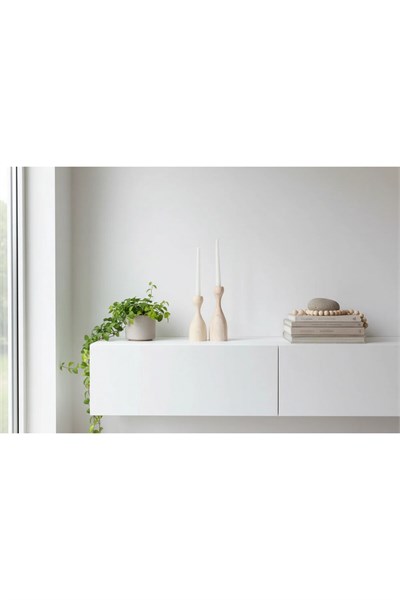 ( MUM 22 ) 2li El Yapımı Doğal Ahşap Vazo Şamdan Mumluk 14 cm Modern Dekoratif İskandinav Masif Mumluk