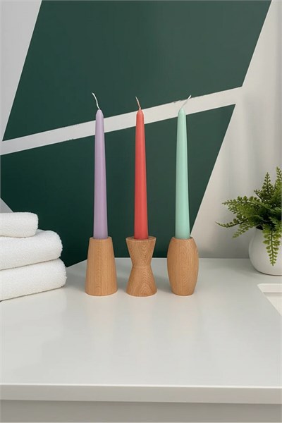 ( MUM 8 ) 3lü El Yapımı Doğal Ahşap Vazo Şamdan Mumluk 8 cm Modern Dekoratif İskandinav Masif Mumluk