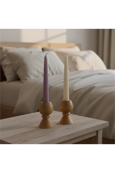 ( MUM 9 ) 2li El Yapımı Doğal Ahşap Vazo Şamdan Mumluk 9 cm Modern Dekoratif İskandinav Masif Mumluk
