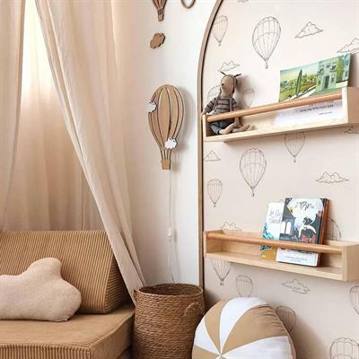 ( PP-24) Uçan Balon Desen Ahşap Işıklı Bebek ve Çocuk Odası Duvar Asılabilir Tablo Adaptör Dahil