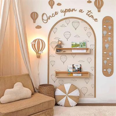 ( PP-24) Uçan Balon Desen Ahşap Işıklı Bebek ve Çocuk Odası Duvar Asılabilir Tablo Adaptör Dahil