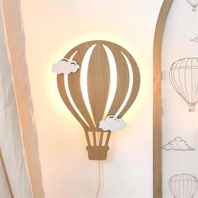 ( PP-24) Uçan Balon Desen Ahşap Işıklı Bebek ve Çocuk Odası Duvar Asılabilir Tablo Adaptör Dahil