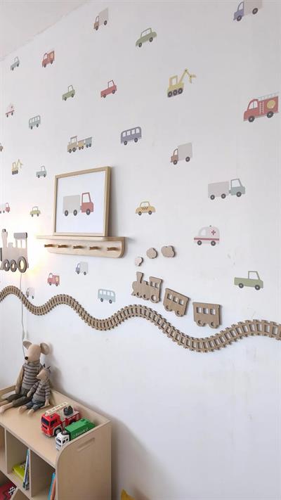 ( PP-35) Bebek & Çocuk Odası Ahşap Dalgalı Tren Yolu Bordür 3mm Kabartmalı Şerit Duvar Çitası