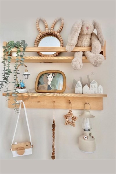 ( Raf-01 ) Ahşap Raf Askılık Ve Kitaplık Rafı-Eğitici Montessori Raf 2 Adet Çocuk Bebek Odası Raf 40 cm x 8 cm