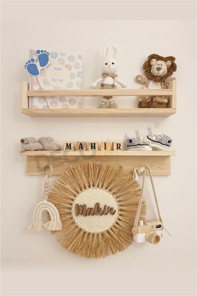 ( Raf-02 ) Ahşap Raf Askılık Ve Kitaplık Rafı-Eğitici Montessori Raf 2 Adet Çocuk Bebek Odası Raf 50 cm x 8 cm