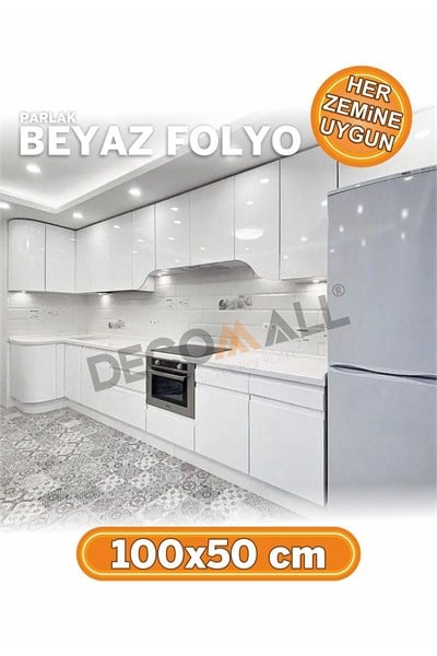 Beyaz Folyo Kendinden Yapışkanlı Folyo Mutfak Dolapı - Mobilya Kaplama - Fayans Kaplama 100 X 200