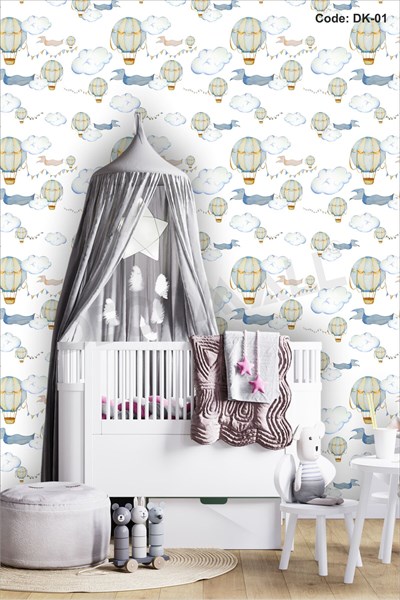 ÇDK-1 Balon Desenli Bebek Çocuk Odası Duvar Kağıdı Kendinden Yapışkanlı 50 cm x 10 m Tek Parça