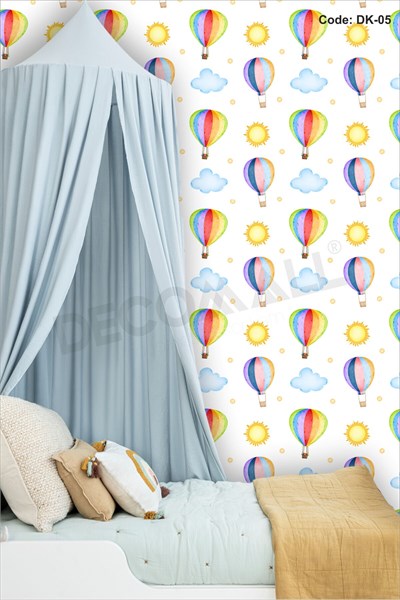 ÇDK-5 Gökkuşağı Balon Desenli Bebek Çocuk Odası Duvar Kağıdı Kendinden Yapışkanlı 50cm x 10m