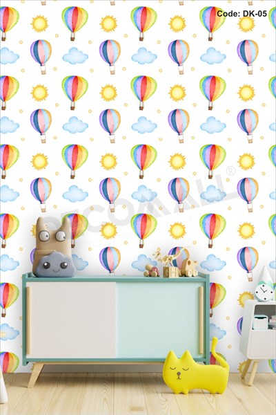ÇDK-5 Gökkuşağı Balon Desenli Bebek Çocuk Odası Duvar Kağıdı Kendinden Yapışkanlı 50cm x 10m