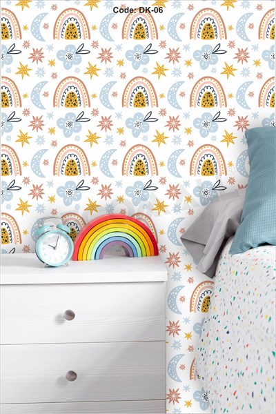 ÇDK-6 Bohem Gökkuşağı Desenli Bebek & Çocuk Odası Duvar Kağıdı Kendinden Yapışkanlı 50 cm x 10 m
