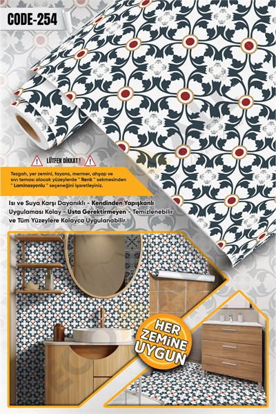 CODE-254 Suya Dayanıklı Mutfak Banyo Zemin Mermer Mobilya Fayans Yapışkanlı Folyo Kaplama