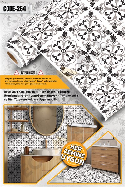 CODE-264 Suya Dayanıklı Mutfak Banyo Zemin Mermer Mobilya Fayans Yapışkanlı Folyo Kaplama
