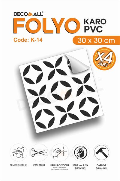 CodeK-14 Kendinden Yapışkanlı FOLYO KARO Suya Dayanıklı Mutfak Banyo Zemin Kaplama 30x30 Cm(4 ADET)