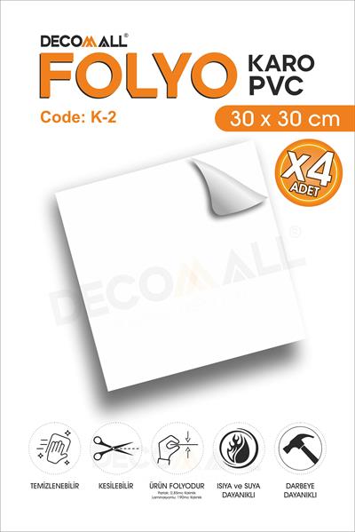 CodeK-2 Kendinden Yapışkanlı FOLYO KARO Suya Dayanıklı Mutfak Banyo Zemin Kaplama 30x30 Cm(4 ADET)