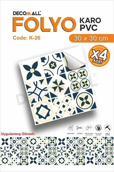 K-26 Kendinden Yapışkanlı FOLYO Suya Dayanıklı Mutfak Banyo Zemin Kaplama 30x30cm(Laminasyonlu)