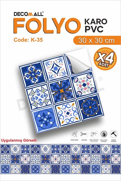 K-35 Kendinden Yapışkanlı FOLYO Suya Dayanıklı Mutfak Banyo Zemin Kaplama 30x30cm(Laminasyonlu)
