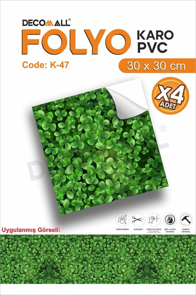 K-47 Kendinden Yapışkanlı FOLYO KARO Suya Dayanıklı Mutfak Banyo Zemin Kaplama 30x30 Cm(4 ADET)