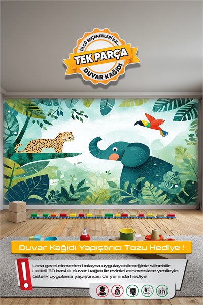 (Kids-3) Çocuk Bekek Genç Odası Tek Parça Duvar Kağıdı Kabartmalı 3D Görünümlü Yapışkan Hediyeli