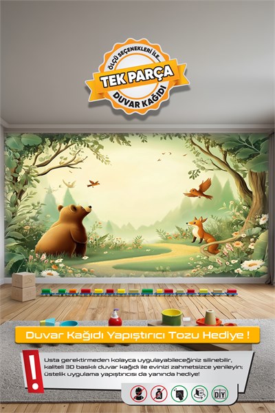 (Kids-31) Çocuk Bekek Genç Odası Tek Parça Duvar Kağıdı Kabartmalı 3D Görünümlü Yapışkan Hediyeli