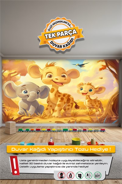 (Kids-37) Çocuk Bekek Genç Odası Tek Parça Duvar Kağıdı Kabartmalı 3D Görünümlü Yapışkan Hediyeli