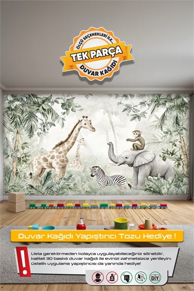 (Kids-5) Çocuk Bekek Genç Odası Tek Parça Duvar Kağıdı Kabartmalı 3D Görünümlü Yapışkan Hediyeli