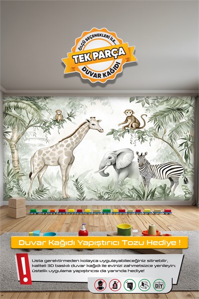 (Kids-6) Çocuk Bekek Genç Odası Tek Parça Duvar Kağıdı Kabartmalı 3D Görünümlü Yapışkan Hediyeli