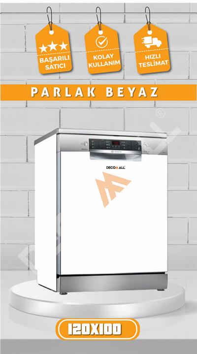 PARLAK BEYAZ  Buzdolabı Beyaz Eşya Zemin Dolap Fayans Kaplama Kendinden Yapışkanlı Folyo (200x100cm)