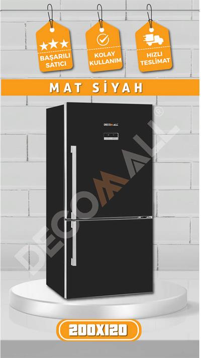 PARLAK SİYAH Buzdolabı Beyaz Eşya Zemin Dolap Fayans Kaplama Kendinden Yapışkanlı Folyo (200x100cm)