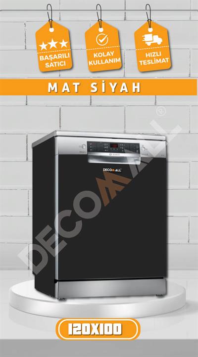 PARLAK SİYAH Buzdolabı Beyaz Eşya Zemin Dolap Fayans Kaplama Kendinden Yapışkanlı Folyo (200x100cm)