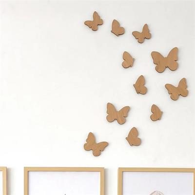 (PP-29) Ahşap Duvar Dekorasyonu Kelebek Desenli 3mm Kabartmalı Duvar Tablo 12 Adet