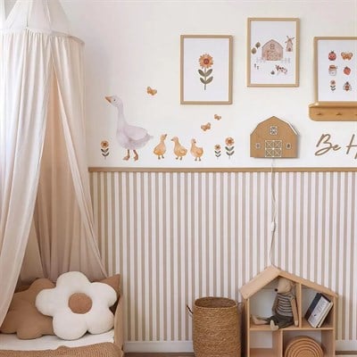 (PP-54) Kemerli Çizgili Yarım Duvar Sticker – Bebek & Çocuk Odası Kendinden Yapışkanlı Duvar Dekoru