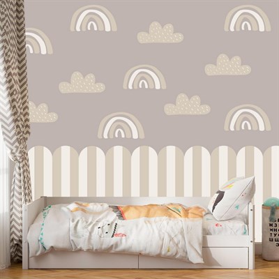 PP-86 Kemerli Çizgili Yarım Duvar Sticker – Bebek & Çocuk Odası Kendinden Yapışkanlı Duvar Dekoru