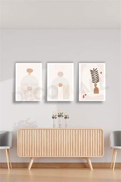 T-9 (50x30cm) 3 Parça Çerçeve Görünümlü Dekoratif Bohem Duvar Poster Seti Kendinden Yapışkanlı Folyo