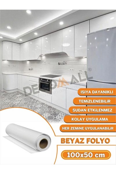 Tek Parça Beyaz Folyo Kaplamayapışkanlı Mutfak Dolapı Mobilya Kaplama Fayans Kaplama