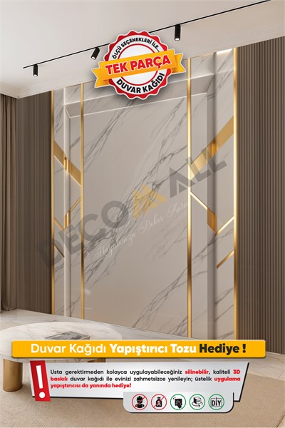 (TV-10) TV Arkası Duvar Kağıdı Tek Parça 3D Çita Mermer Görünümlü Salon Ofis Duvar Posteri
