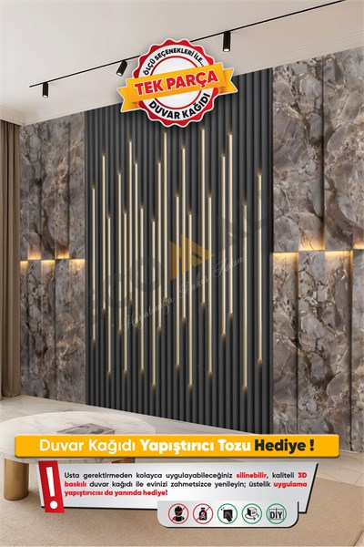 (TV-29) TV Arkası Duvar Kağıdı Tek Parça 3D Çita Mermer Görünümlü Salon Ofis Duvar Posteri