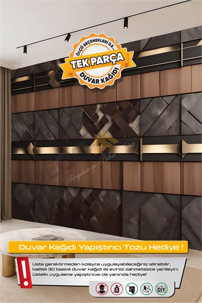 (TV-51) TV Arkası Duvar Kağıdı Tek Parça 3D Çita Mermer Görünümlü Salon Ofis Duvar Posteri