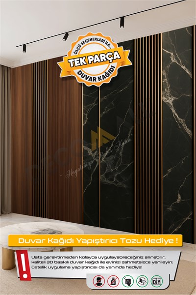(TV-76) TV Arkası Duvar Kağıdı Tek Parça 3D Çita Mermer Görünümlü Salon Ofis Duvar Posteri