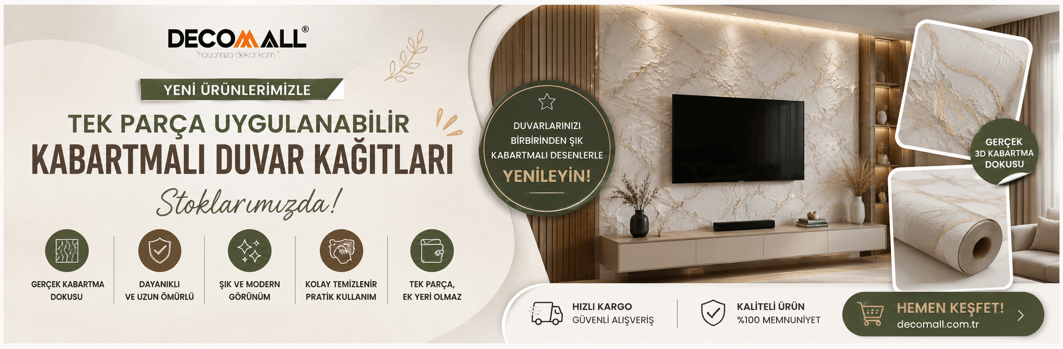 Decomall tek parça uygulanabilir kabartmalı duvar kağıdı modelleri