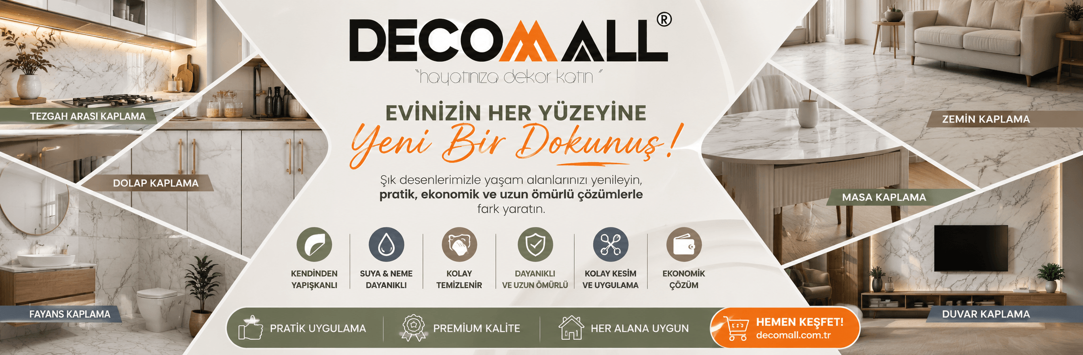 Decomall yapışkanlı folyo tezgah zemin fayans mobilya ve duvar kaplama