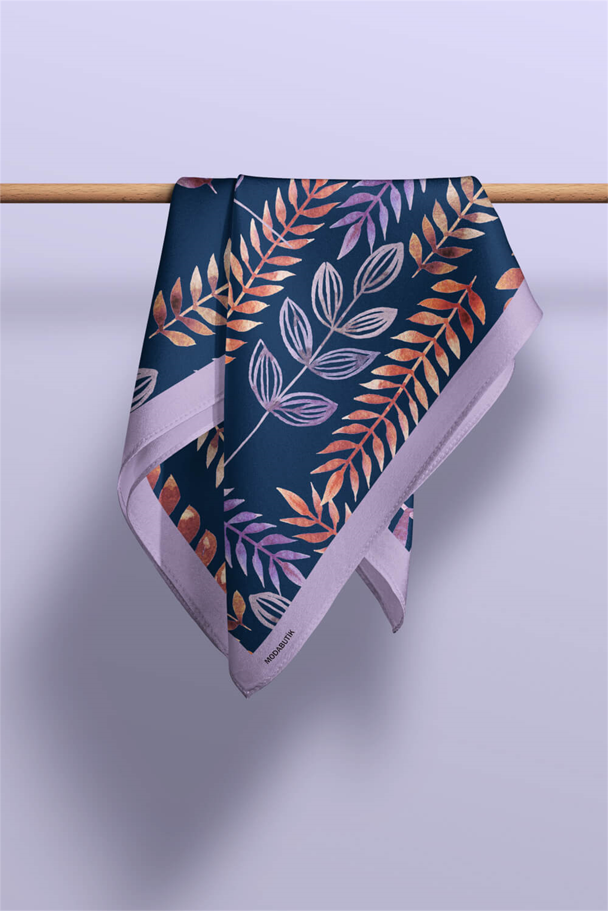 Y82 Kadın Yaprak Desenli Bandana 50x50 Mavi DG0465-22