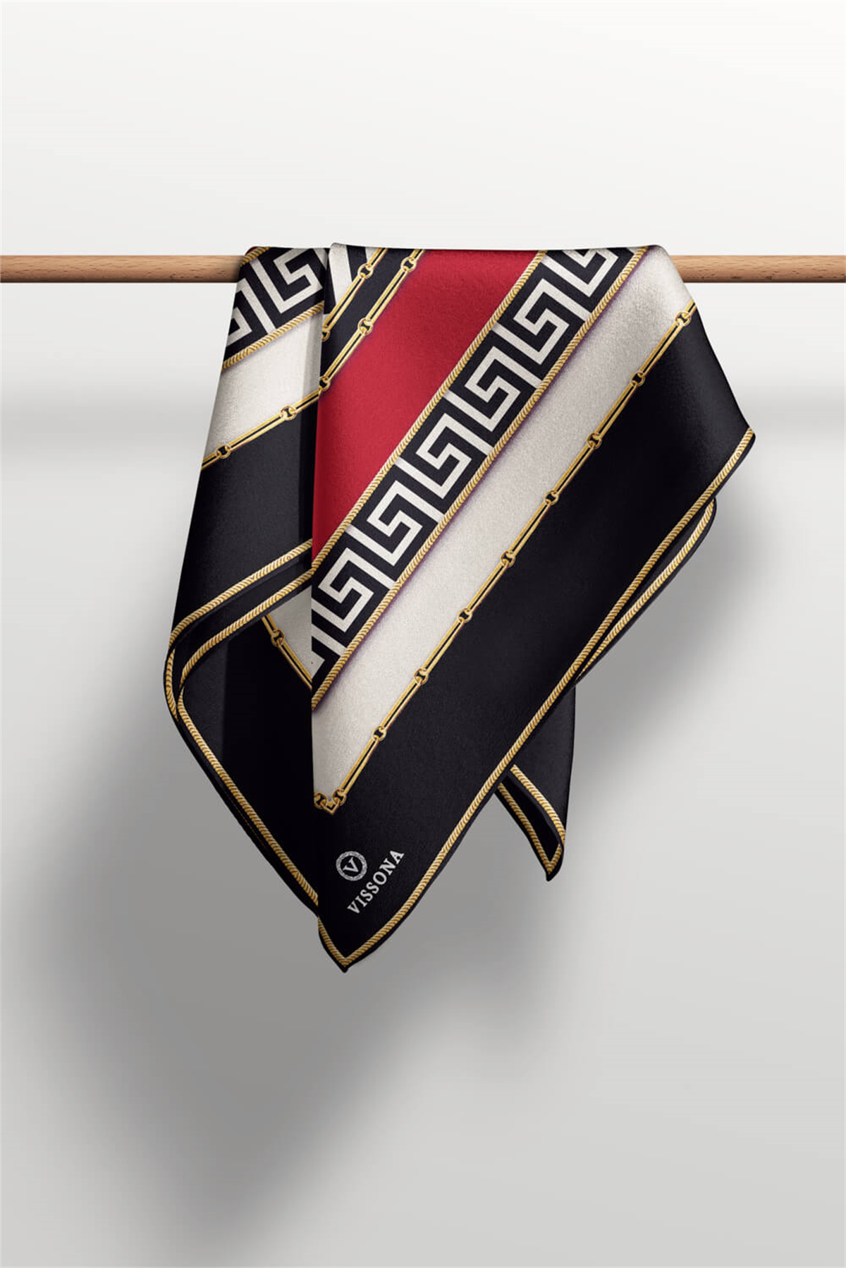 % 57 İPEK % 43 VİSKON Twill İpek Labirent Ve Geometrik Desenli Siyah - Bordo Renkli 90x90 Eşarp Dikim Şekli : El Dikişi