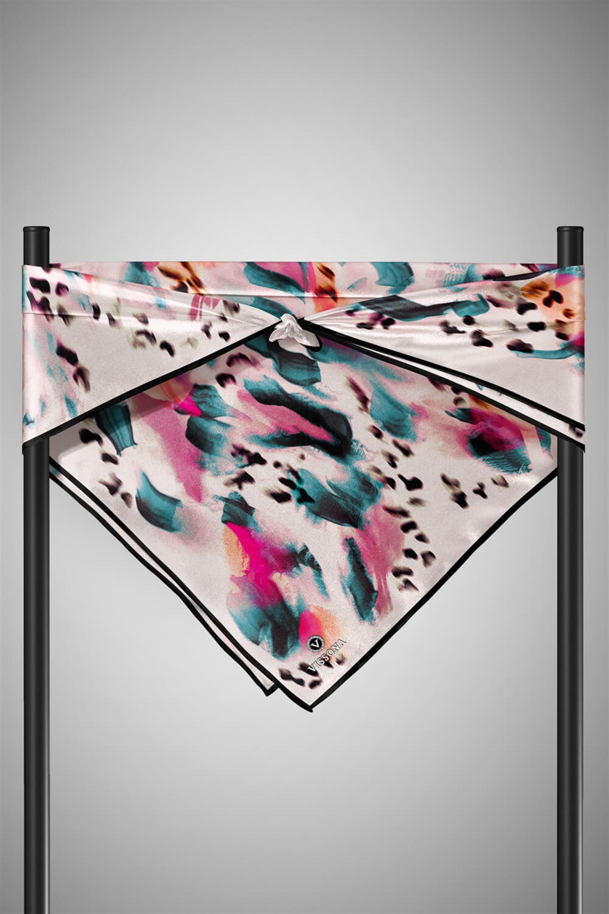 %100 Twill İpek Batik Desenli Fuşya - Petrol Yeşili Renkli 90x90 Eşarp Dikim Şekli : El Dikişi