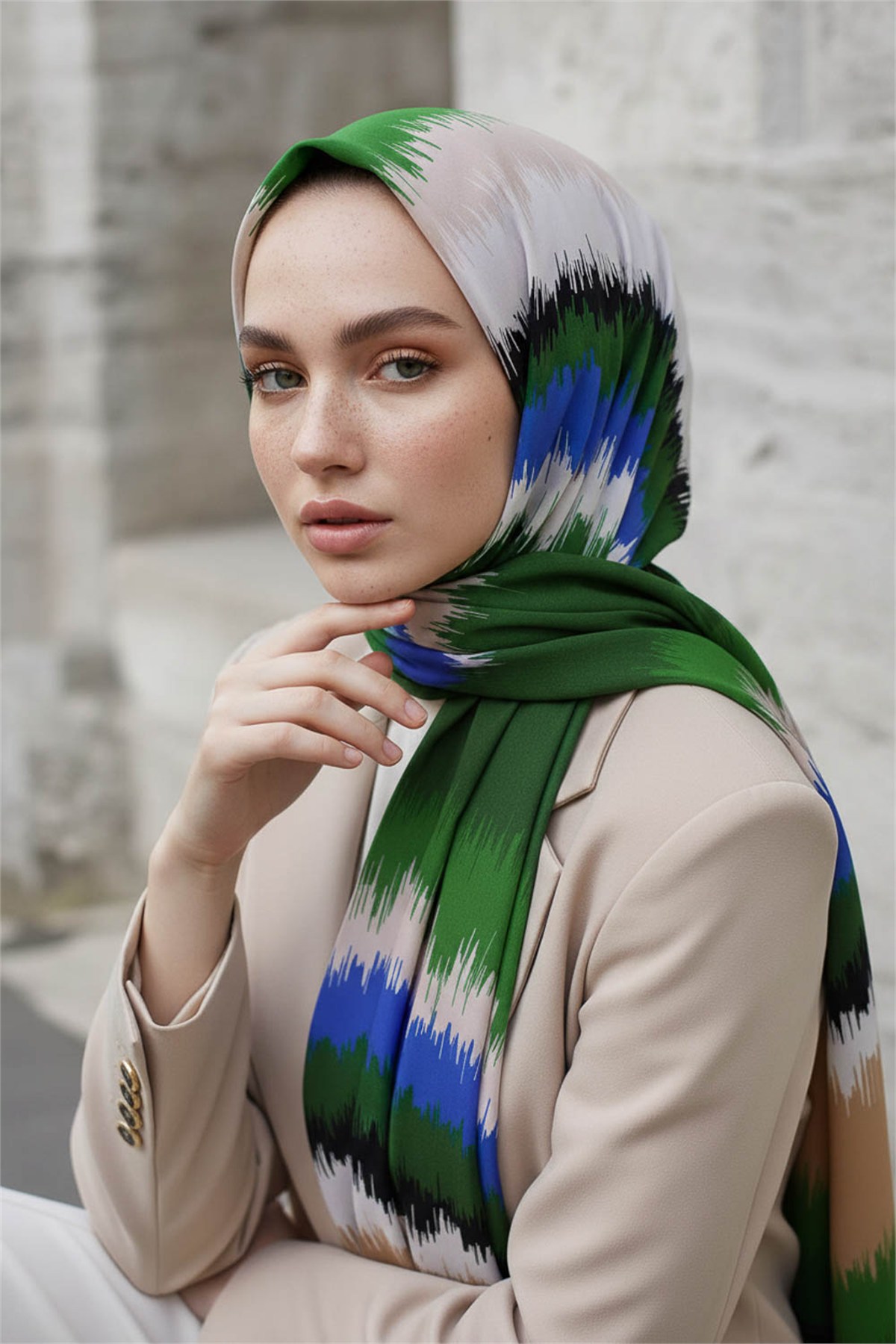 KREP FREKANS DESENLİ ZÜMRÜT YEŞİLİ RENKLİ 75X195 KIRIŞMAZ ŞAL