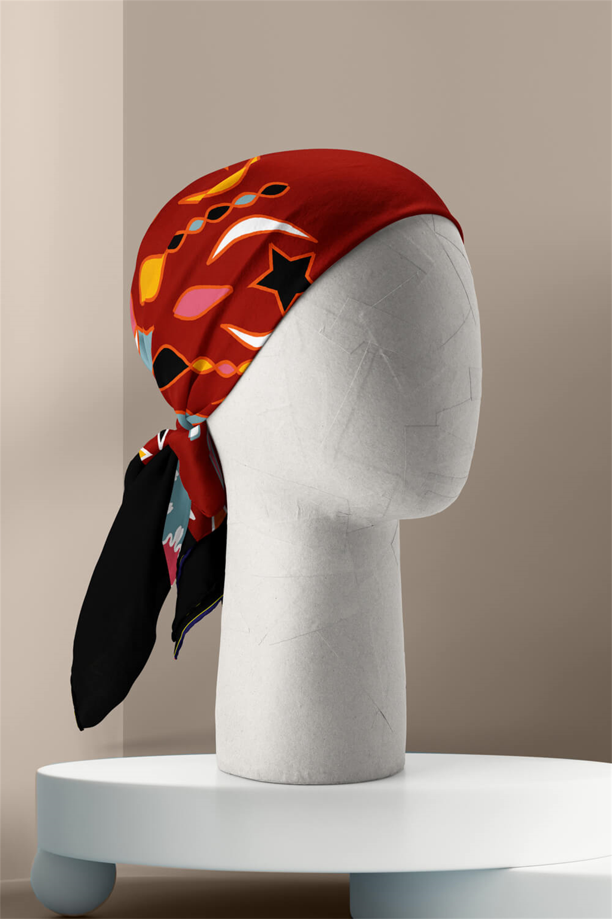 Y20 Kadın Çiçek Desenli Bandana 50x50 Kırmızı DG0403-22