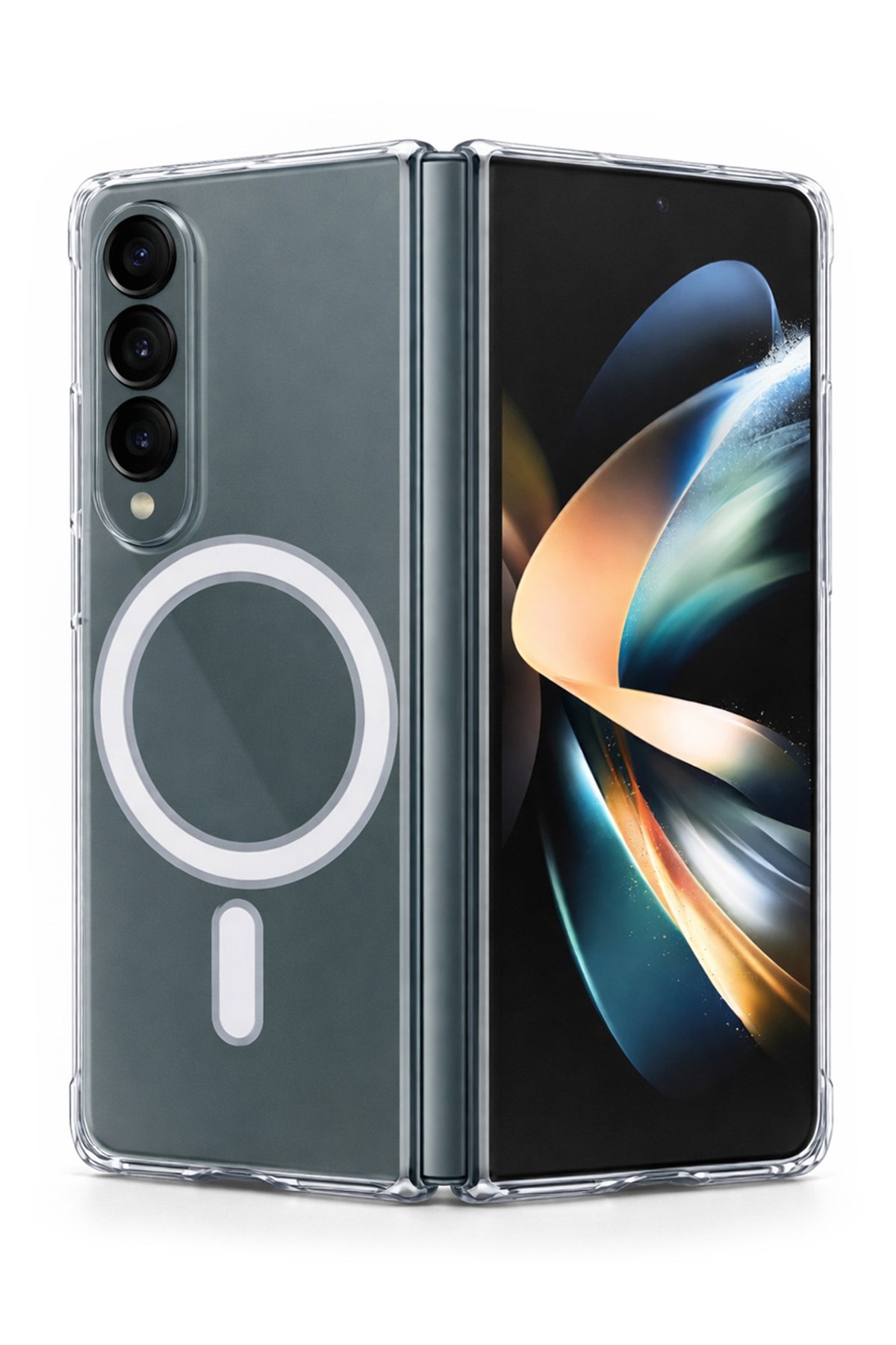 Samsung Galaxy Z Fold 4 Uyumlu Kamera Korumalı Magsafe Wireless Şarj Özellikli Lüks Şeffaf Silikon Telefon Kılıfı