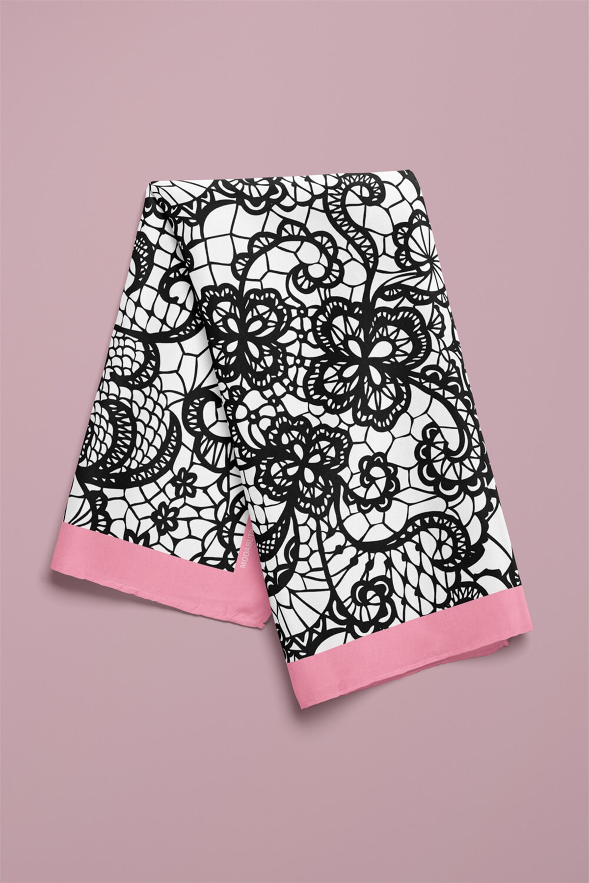 Violla B91  Kadın Dantel Desenli Bandana 50x50 Siyah Beyaz DG0115-22