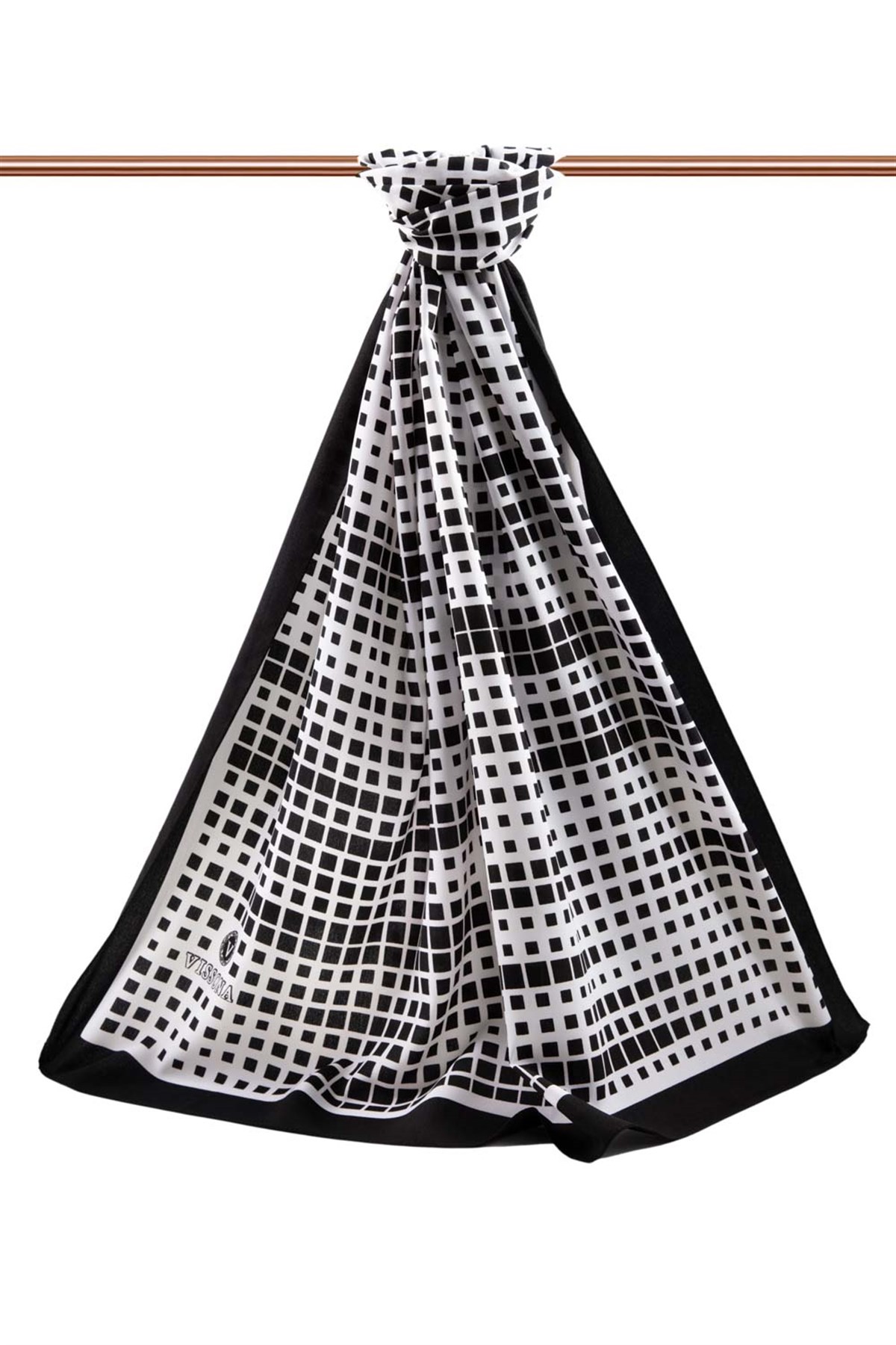 KREP GEOMETRİK DESENLİ SİYAH - BEYAZ RENKLİ 75X195 KIRIŞMAZ ŞAL